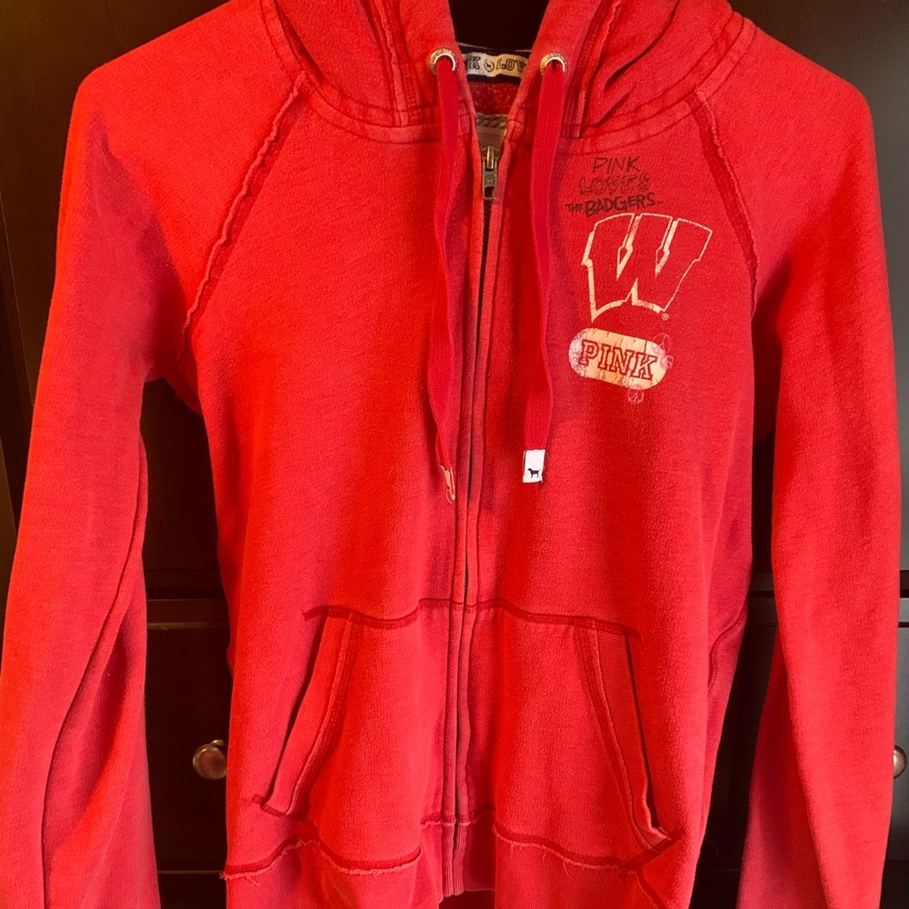 Jones & Michael with PINK by Victoria Secret, UW Badgers hoodie, red
